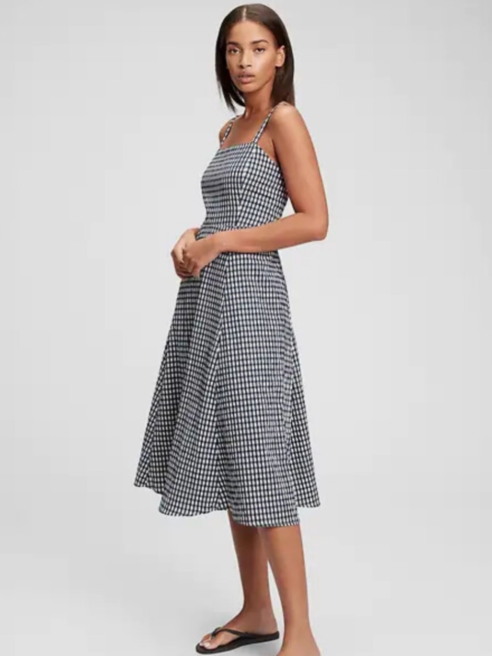 GAP Navy and White Gingham Midi Dress